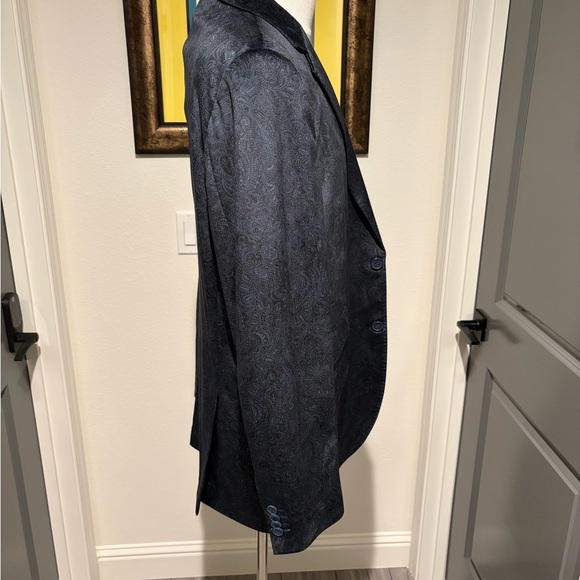 Tailorbyrd Elegant Midnight Blue Velvet Paisley Mens Blazer - Picture 2 of 4
